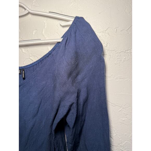 Potters Pot blue linen button peasant top womens small coquette milkmaid prairie - Picture 4 of 8